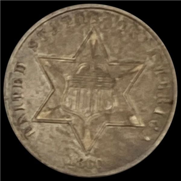 1860 Three-Cent Silver Piece NEARLY UNCIRCULATED