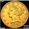 1847 $5 Gold Half Eagle
