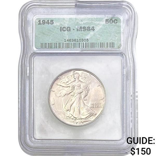 1945 Walking Liberty Half Dollar ICG MS65