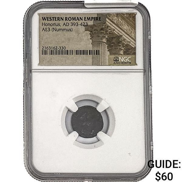 West Roman Honorius, AD 393-423 AE3 Nummus NGC