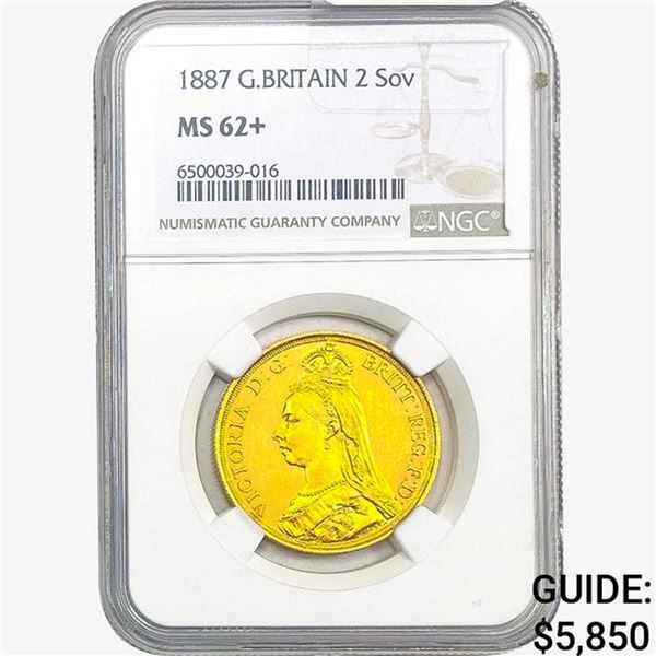 1887 G. Britain Gold 2 Sov 0.471oz AGW NGC MS62+