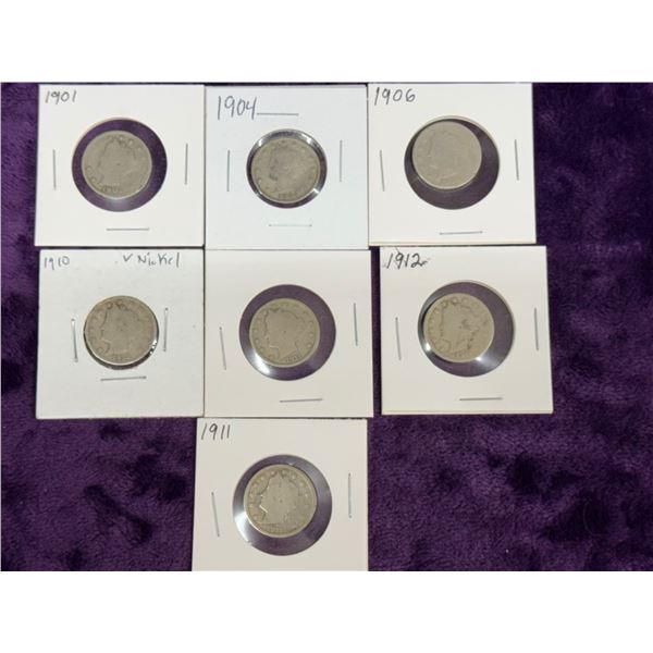 LIBERTY V NICKEL - LOT OF 7