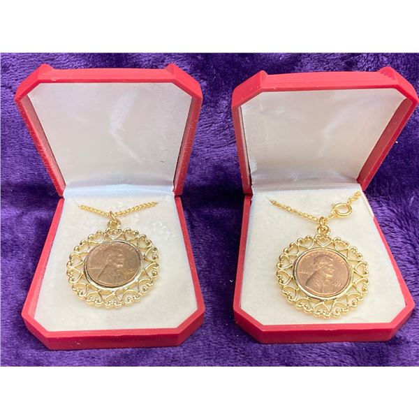 PENNY NECKLACES, LOT OF 2