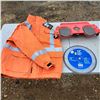 Image 1 : Knee rolling dolly , high vis XL jacket and 14" cutting steel saw blade