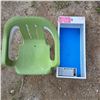 Image 1 : 2 kids plastic chairs and a wall mounted case for a fire extinguisher