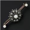 Image 1 : Antique Victorian Gold & Silver 0.30 ctw Diamond & Pearl Floral Bar Pin Brooch