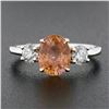 Image 3 : Platinum & 14K Gold AGL Ceylon Orange Sapphire & Diamond 3 Stone Engagement Ring