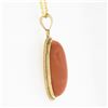 Image 4 : Vintage 14k Gold Bezel Oval Cabochon Pink Coral w/ Twisted Frame Pendant & Chain
