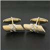 Image 6 : Men's 14K TT Gold 0.10 ctw Pave Diamond Textured Wrapped Bar Swivel Cuff Links