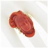 Image 5 : Large Vintage 14K Gold GIA NO DYE Coral Carved Lady Face Cameo Statement Ring