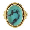 Image 6 : Vintage 14k Yellow Gold Oval Cabochon Bezel Set Turquoise Grooved Cocktail Ring