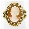 Image 1 : Vintage 14k Gold Oval Carved Shell Cameo w/ Twisted Wire Frame Cocktail Ring
