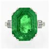 Image 4 : Vintage Platinum 12.16 ctw AGL Emerald Cut Colombian Emerald Diamond Cocktail Ri