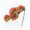 Image 7 : Antique Victorian 14k Yellow Gold GIA Rose Carved Natural Coral Bar Pin Pendant
