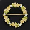 Image 3 : Antique Art Nouveau 14K Gold Matte Enamel Seed Pearl & Leaf Wreath Brooch Pin