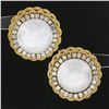 Image 2 : Vintage 18K Gold Large Mabe Pearl Diamond Halo Twisted Wire Work Button Earrings