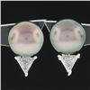 Image 2 : Fancy 14k White Gold 11.6mm Tahitian Pearl w/ 0.80 ctw Trillion Diamond Earrings