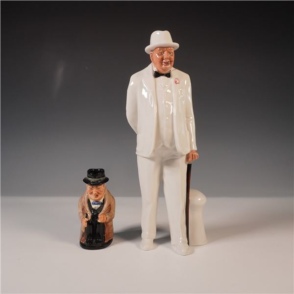 2pc Royal Doulton Sir Winston Churchill Figurine and Toby Jug