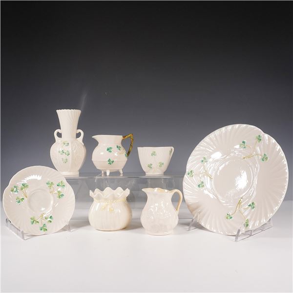 7pc Belleek Shamrock and Ribbon Tableware