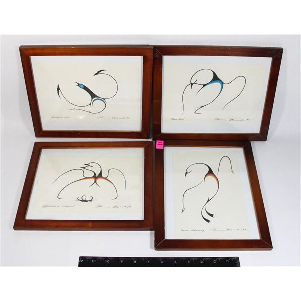 SET OF FOUR VINTAGE FRAMED ART PIECES BY ARTIST