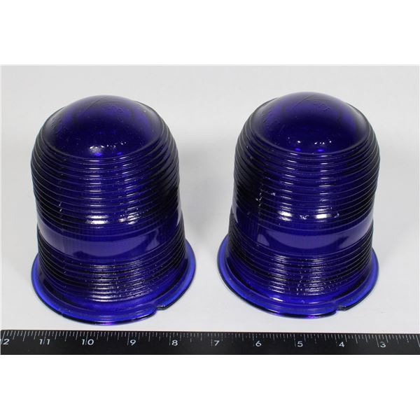 2 - VINTAGE COBALT BLUE RUNWAY LIGHT LENSES