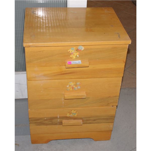 WOOD THREE DRAWER CHILDRENS DRESSER