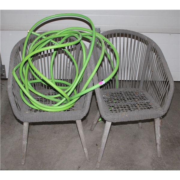 TWO LAWN CHAIRS SOLD WITH GARDEN HOSE