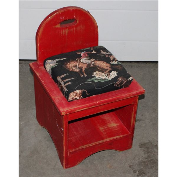 VINTAGE SOLID WOOD KIDS CHAIR WITH LOWER STORAGE