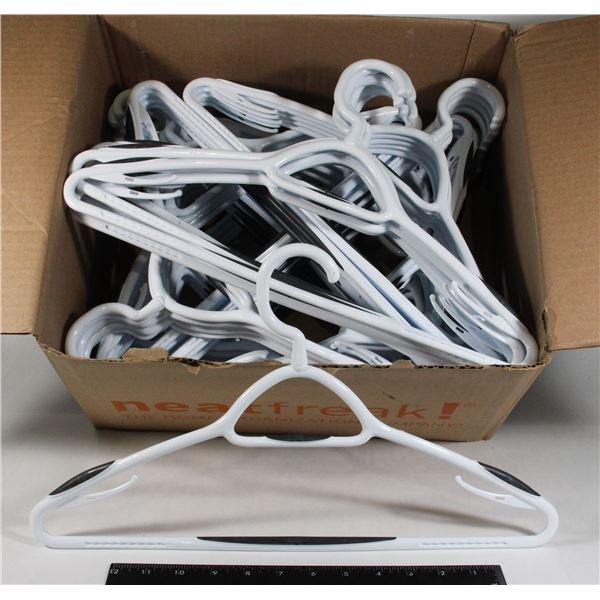 BOX OF HIGH QUALITY CLOTHING HANGERS, SPIN TOP AND