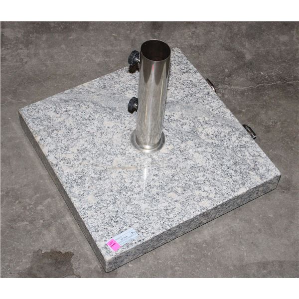 HEAVY STONE PATIO UMBRELLA STAND, NOT QUITE LEVEL