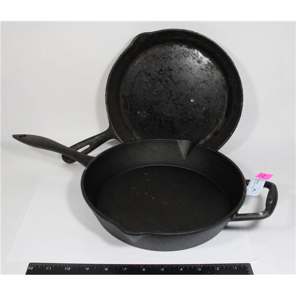 TWO CAST IRON FRYING PANS