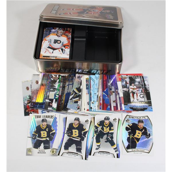 TIN OF ASSORTED NHL HOCKEY CARDS INCLUDING