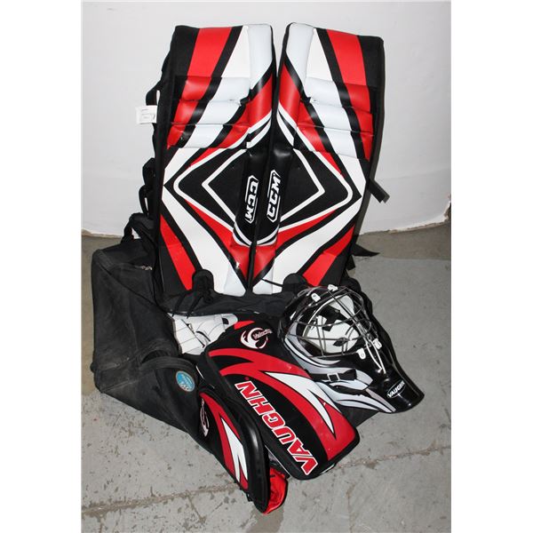 LOT OF HOCKEY GOALIE EQUIPMENT, VERY GOOD