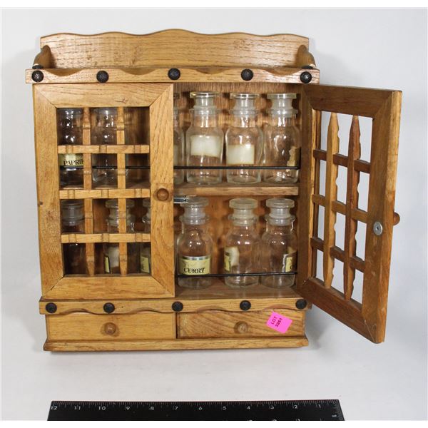 WOOD WALL MOUNT SPICE RACK WITH JARS