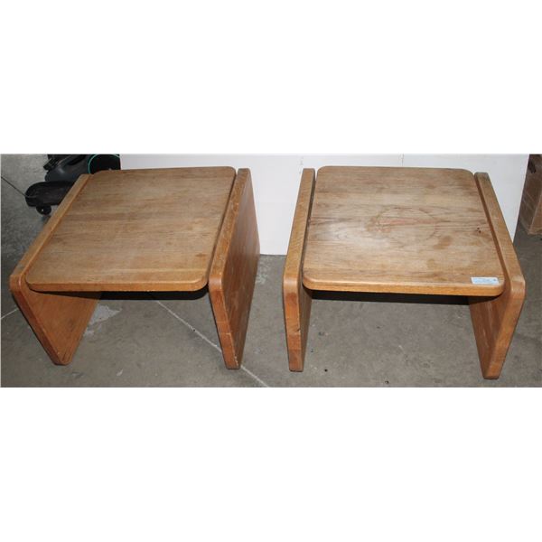 TWO MATCHING WOOD SIDE TABLES, NICE PATINA