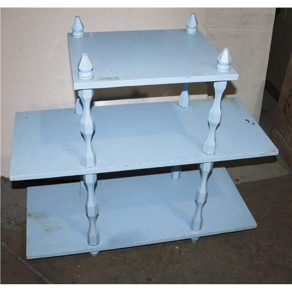 3 TIER BLUE PAINTED WOOD STAND