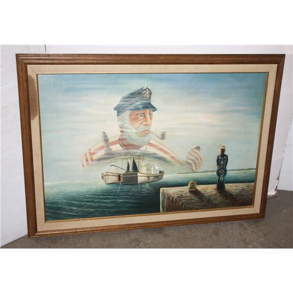 LARGE ORIGINAL CANVAS PAINTING NAUTICAL SEA CAPTAIN