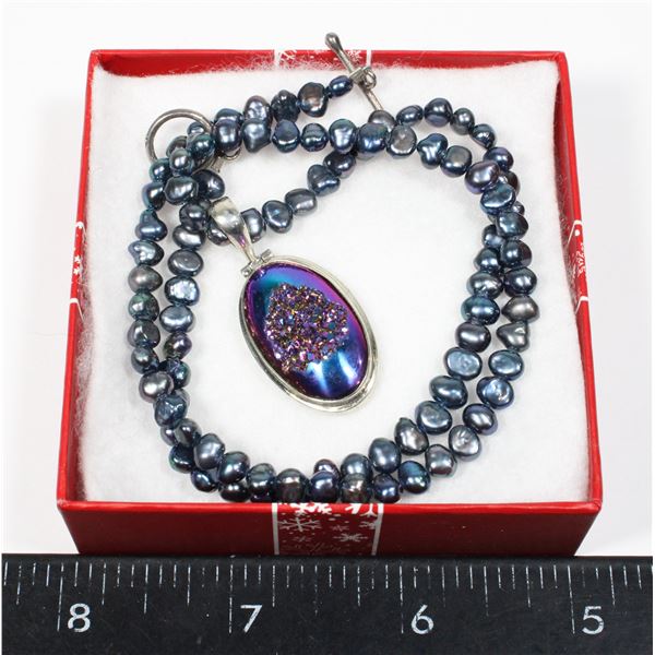 AGATE/BLUE FRESHWATER PEARL NECKLACE