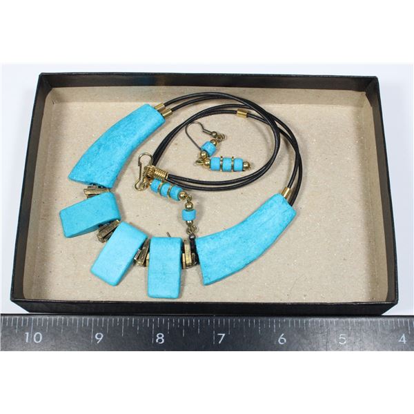 MOLDED TURQUOISE NECKLACE & EARRINGS