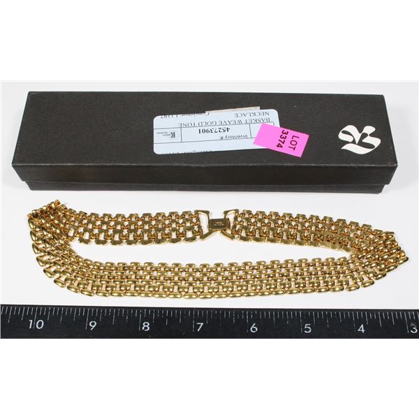 BASKET WEAVE GOLD TONE NECKLACE