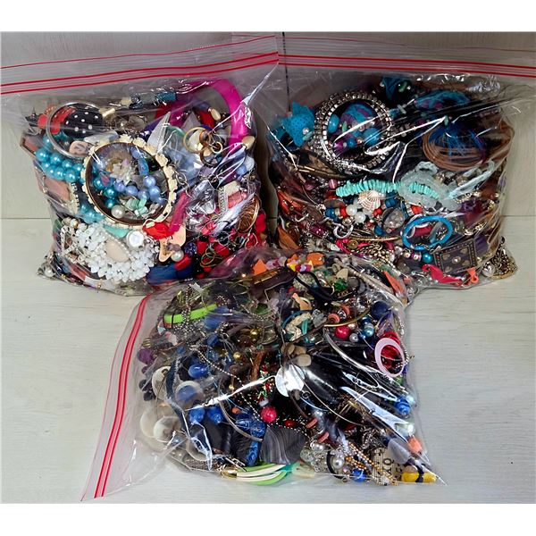 THREE BAGS OF JEWELRY FOR REPURPOSE OR CRAFTING