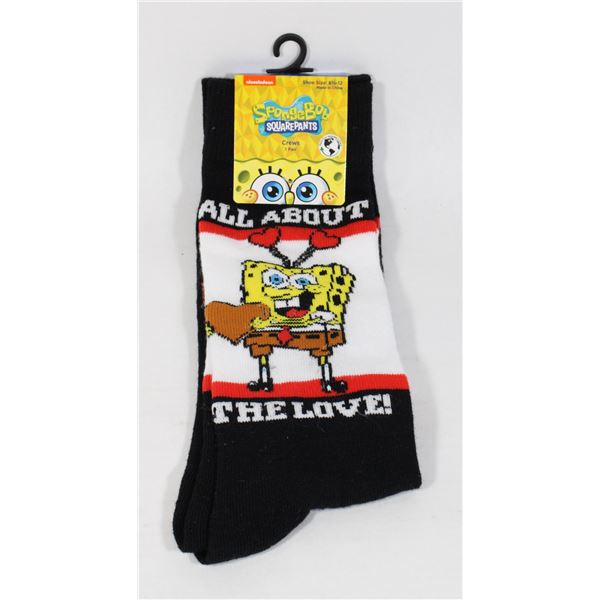 NEW MENS SPONGEBOB SQUAREPANTS MENS CREW SOCKS