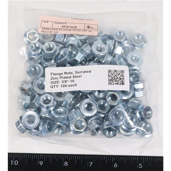SERRATED FLANGE NUTS 3/8"-16, PKG OF 100
