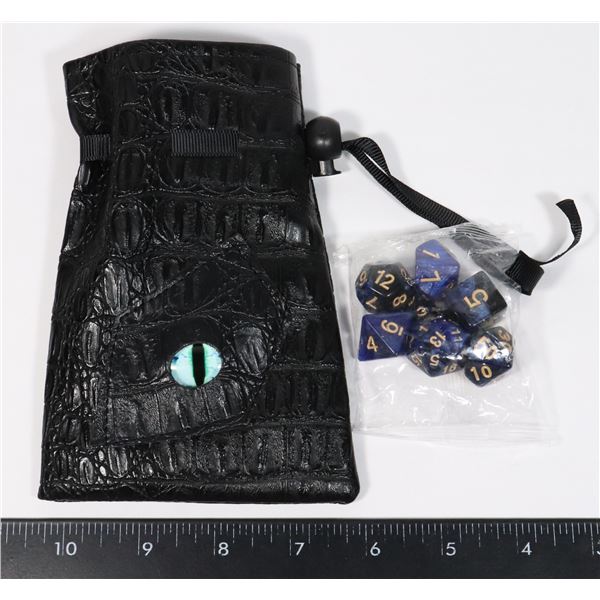 NEW 7PC POLYHEDRAL DICE SET IN FAUX LEATHER DRAGON