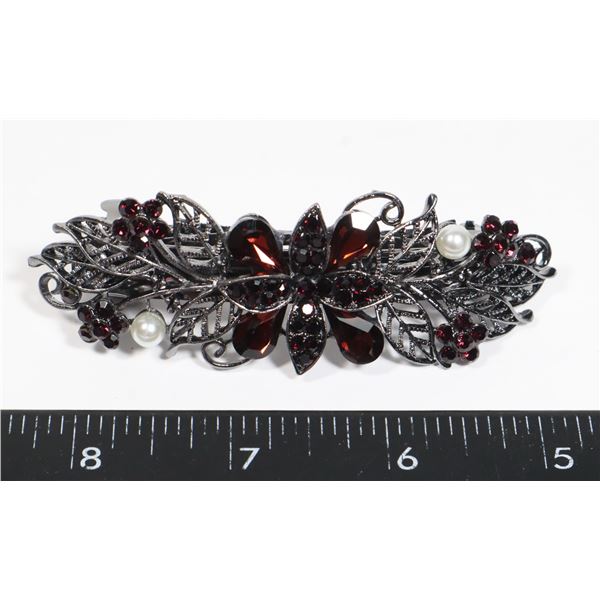 NEW ANTIQUE STYLE WINE RED RHINESTONE FLOWER
