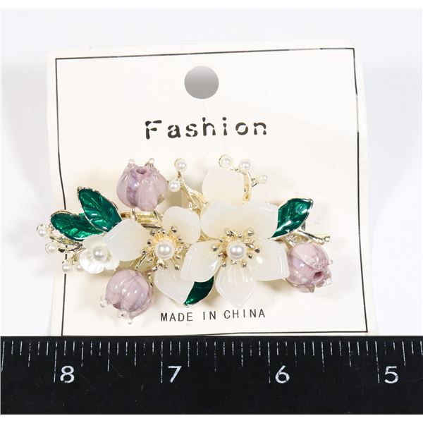 NEW GLASS FLOWER FRENCH CLIP HAIR CLIP