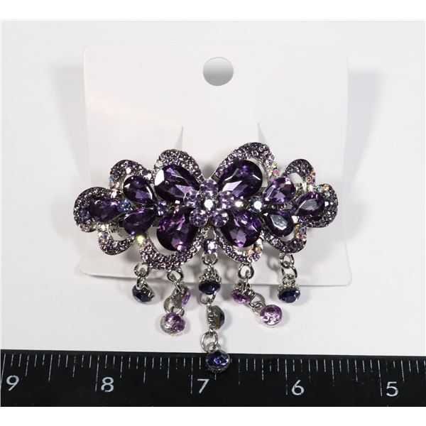 NEW SILVER TONE PURPLE RHINESTONE TASSEL FRENCH