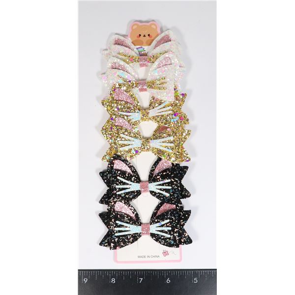 NEW 6 PCE SET GLITTER CAT BOW ALLIGATOR CLIP HAIR