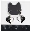 Image 1 : NEW SILVER TONE AND BLACK HEART CAT DROP EARRINGS