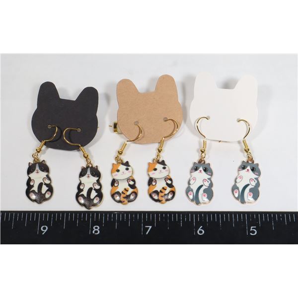 3 NEW PAIRS OF DANGLE CAT EARRINGS